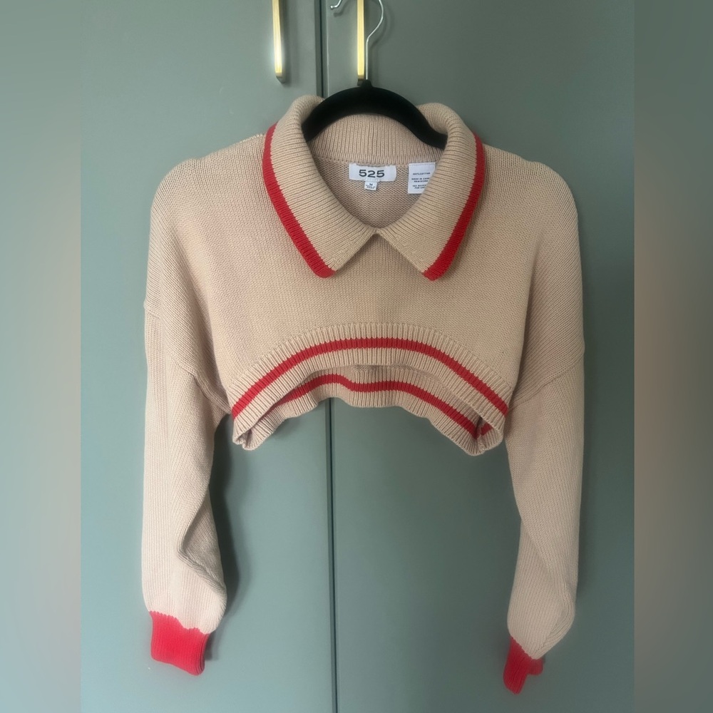 REVOLVE Beige and Red Cropped Sweater